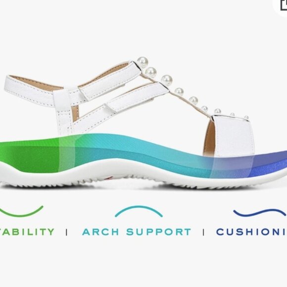 VIONIC ( 10 ) MIKAH White Leather Backstrap Sandal Pearl Detail 3-Zone Comfort - Picture 15 of 15